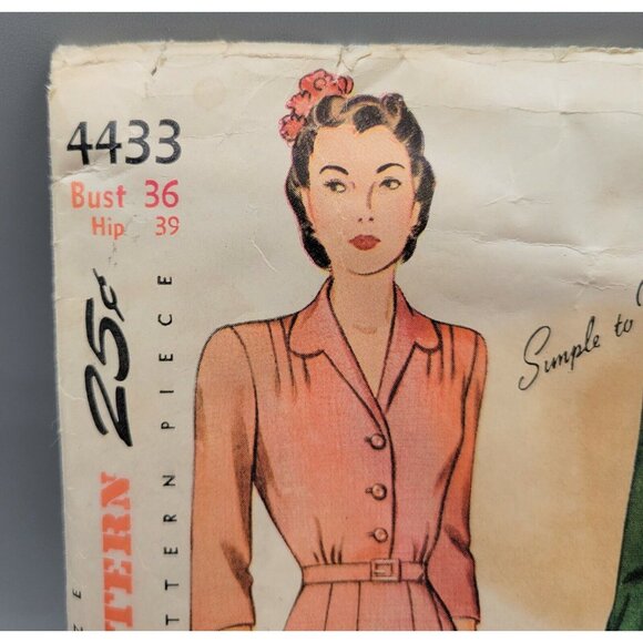 Simplicity 1942 Women's Dress Button Bodice Gored Sewing Pattern #4433 Size 36 - Picture 2 of 3
